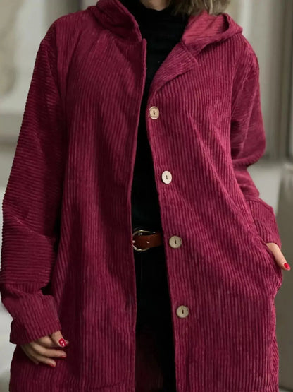 Full Size Corduroy Button Up Hooded Jacket Plus Size 10