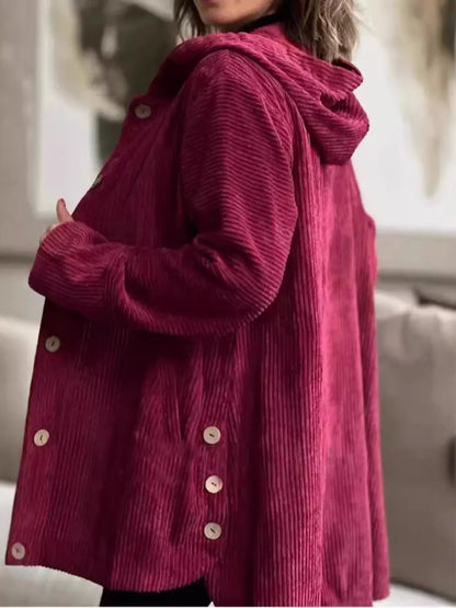 Full Size Corduroy Button Up Hooded Jacket Plus Size 11