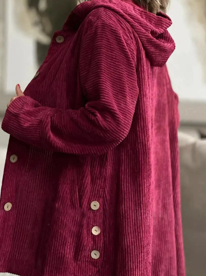 Full Size Corduroy Button Up Hooded Jacket Plus Size 12