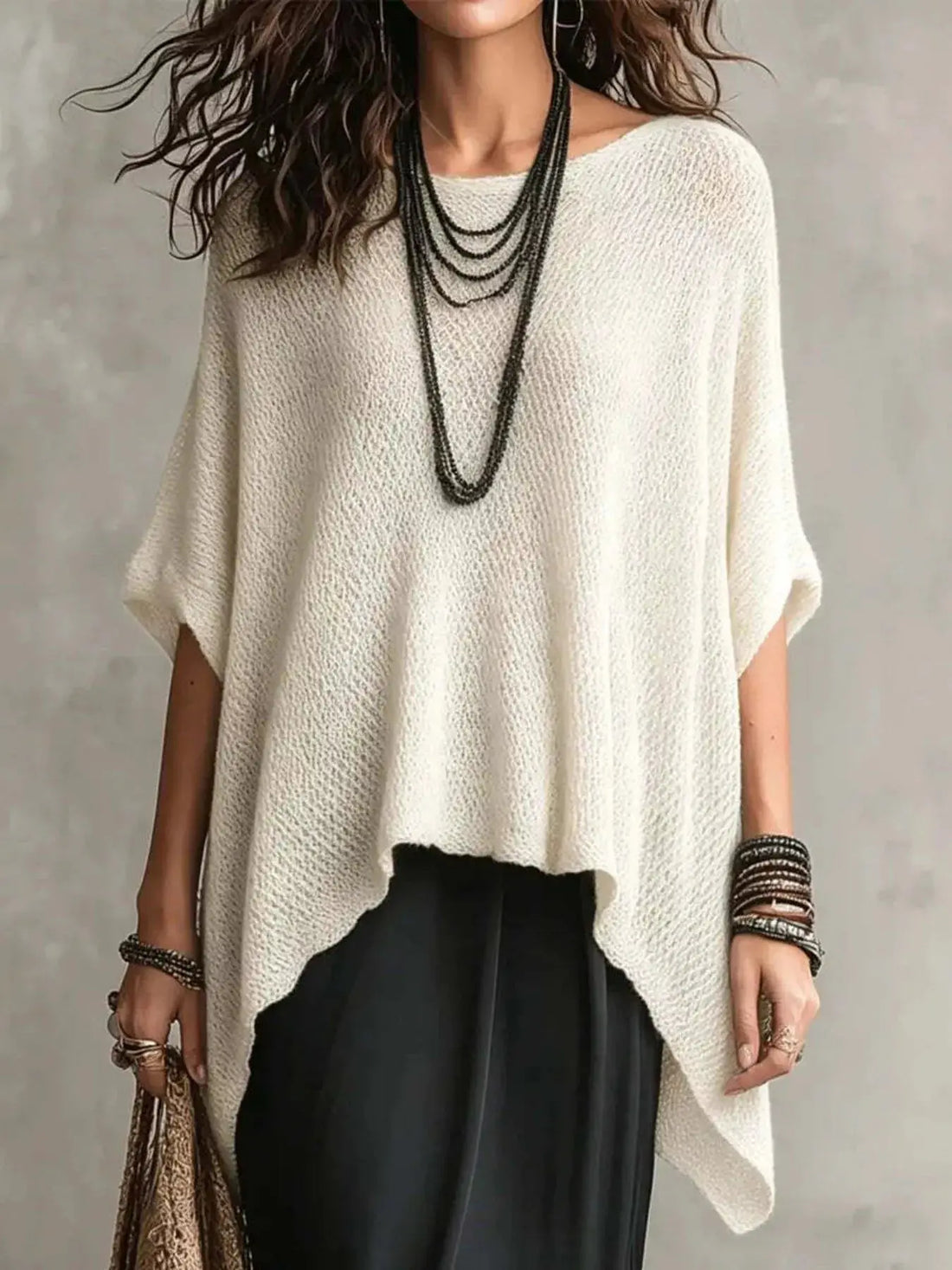 Full Size Loose Knit Round Neck Top