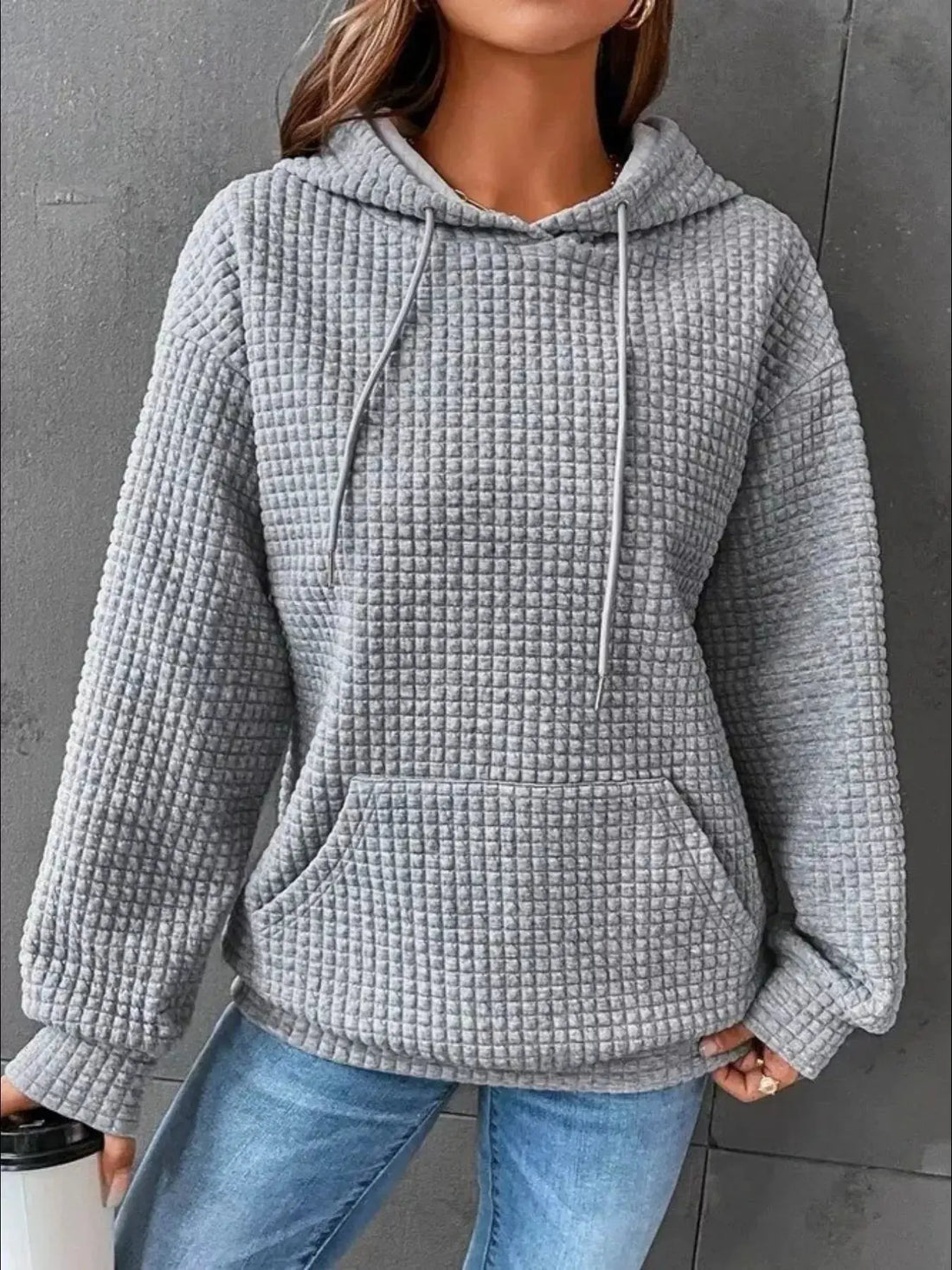 Full Size Textured Kangaroo Pocket Hoodie 
