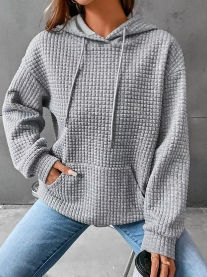 Full Size Textured Kangaroo Pocket Hoodie 1