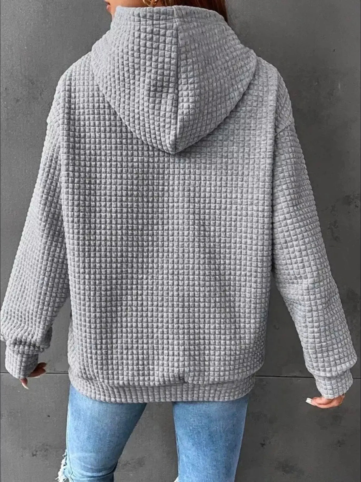 Full Size Textured Kangaroo Pocket Hoodie 2