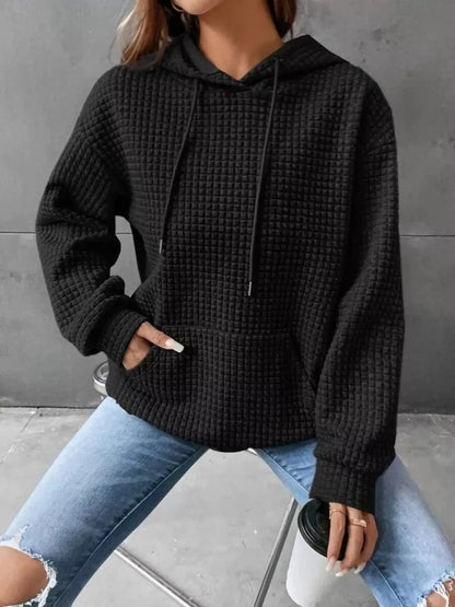 Full Size Textured Kangaroo Pocket Hoodie 3