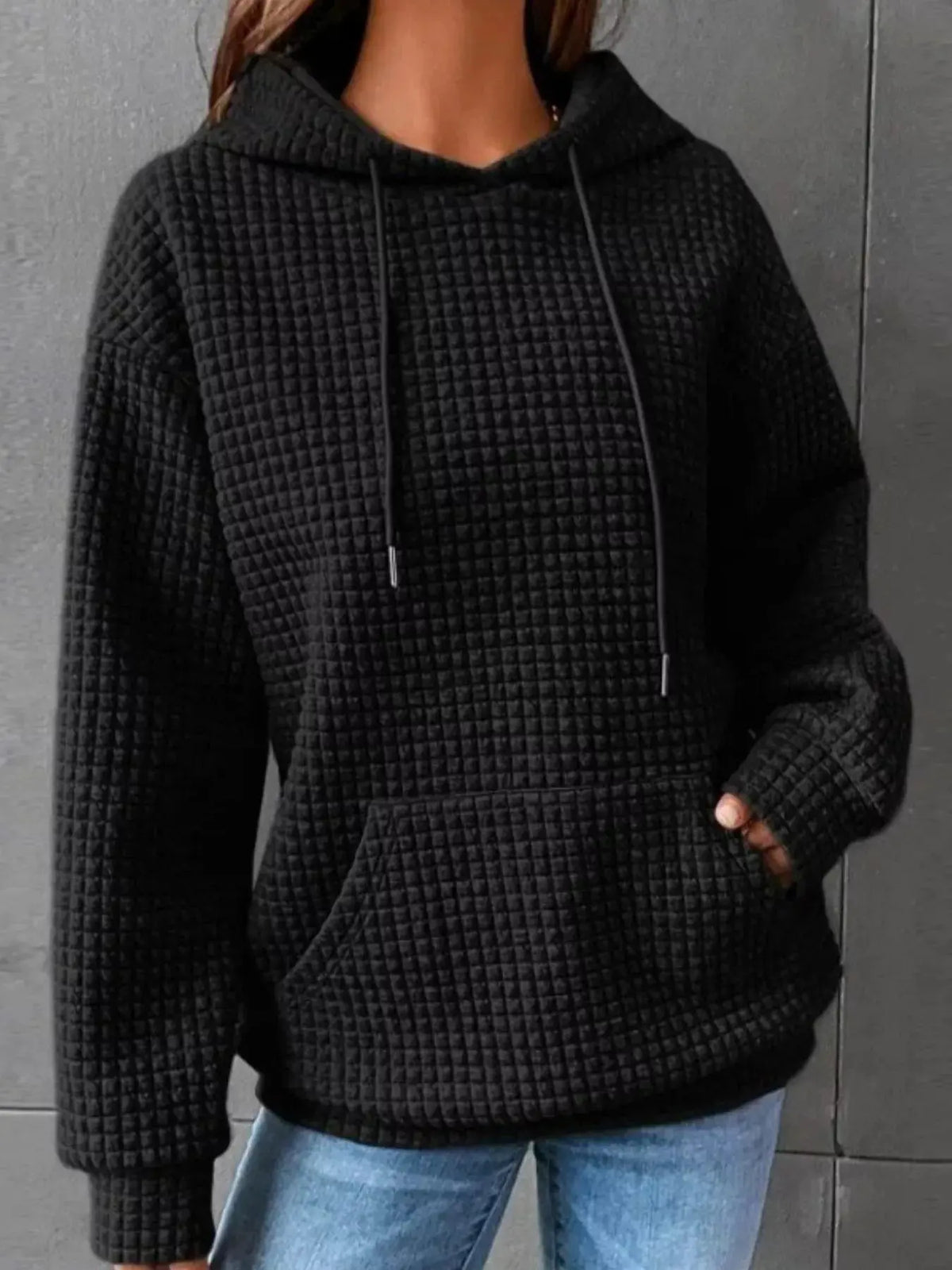 Full Size Textured Kangaroo Pocket Hoodie 4