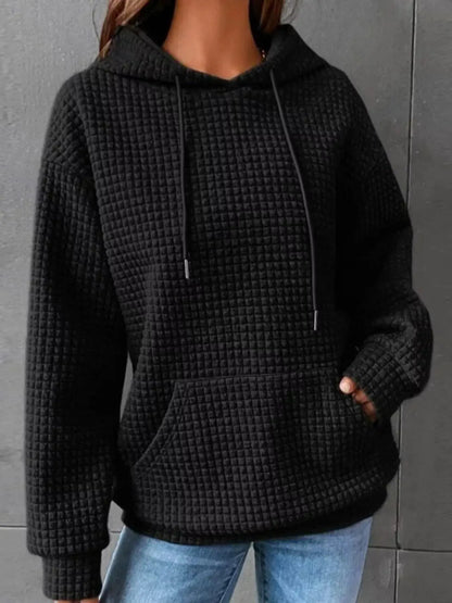 Full Size Textured Kangaroo Pocket Hoodie 4