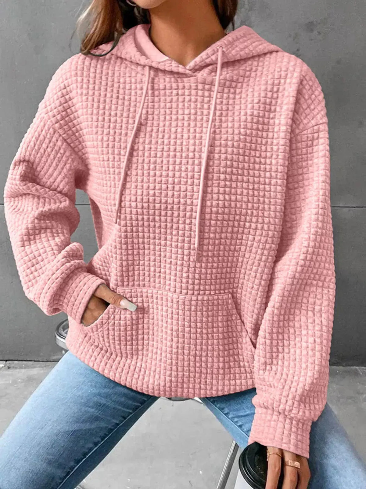 Full Size Textured Kangaroo Pocket Hoodie 8