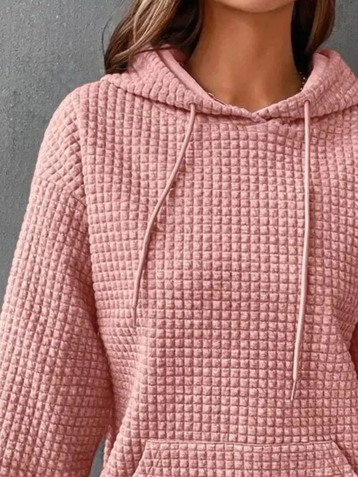 Full Size Textured Kangaroo Pocket Hoodie 0