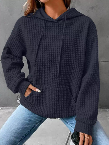 Full Size Textured Kangaroo Pocket Hoodie 02
