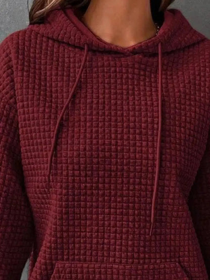 Full Size Textured Kangaroo Pocket Hoodie 05