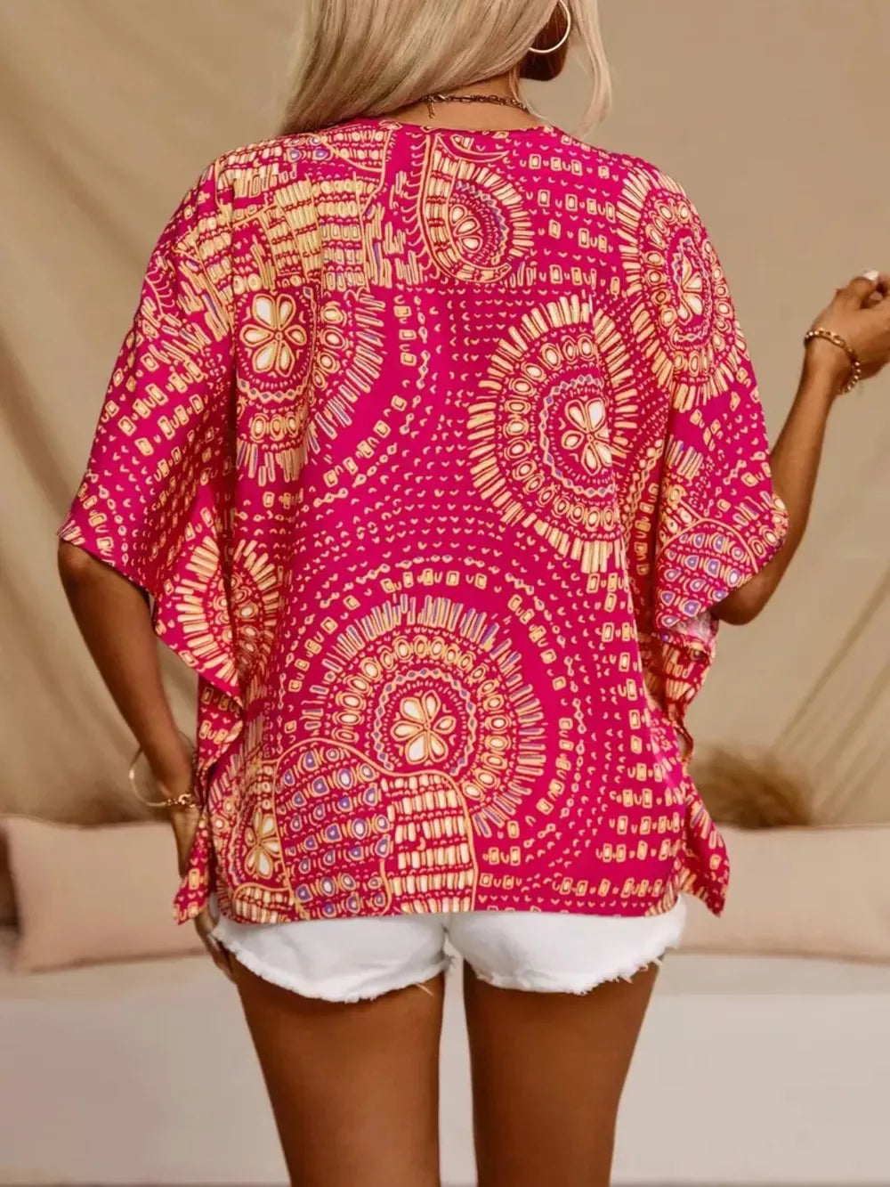 Printed V-Neck Half Sleeve Top 2
