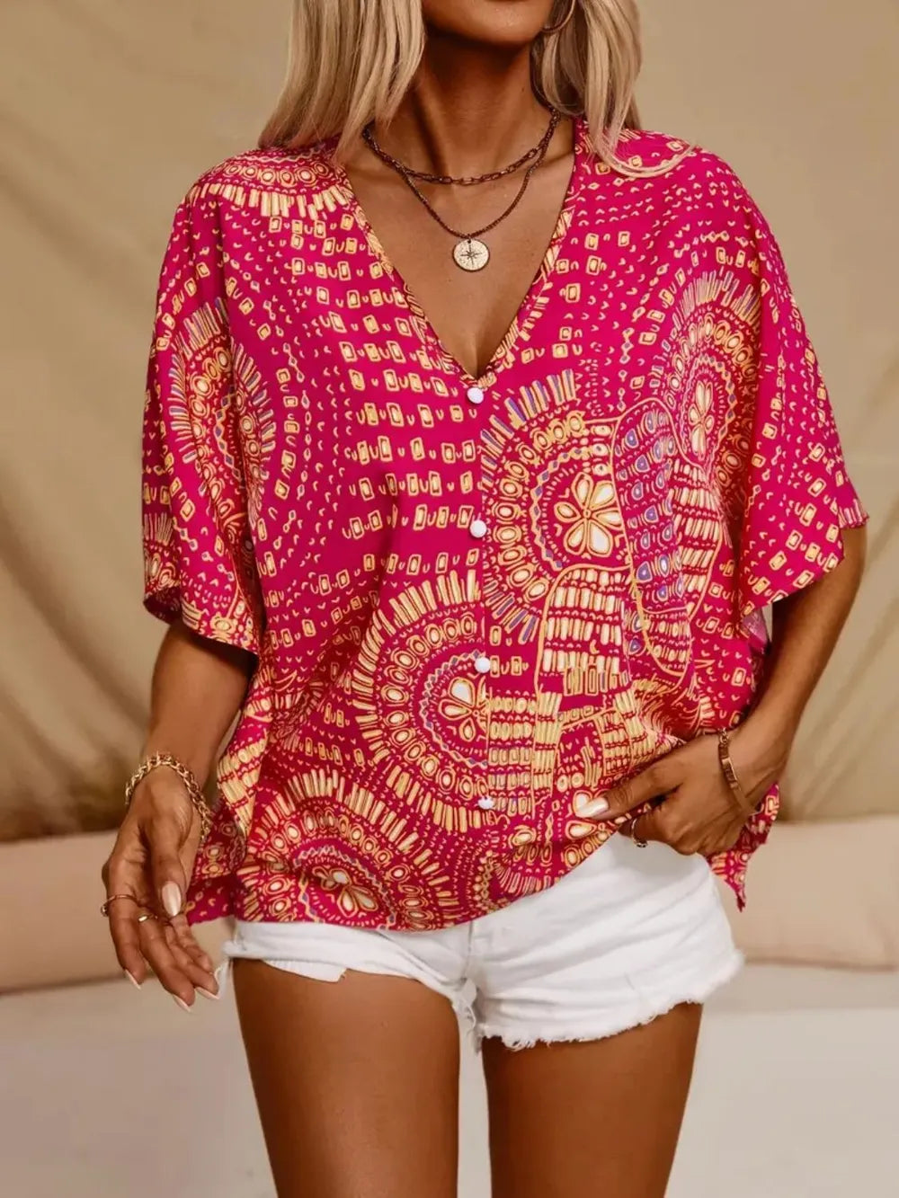 Printed V-Neck Half Sleeve Top 4