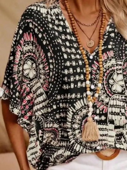 Printed V-Neck Half Sleeve Top 6