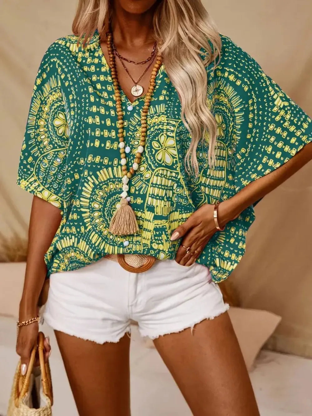 Printed V-Neck Half Sleeve Top 8