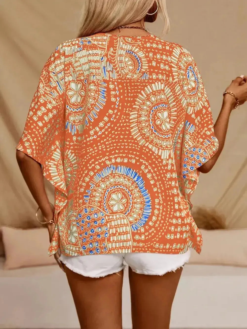 Printed V-Neck Half Sleeve Top 08