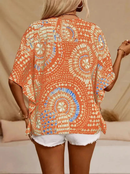 Printed V-Neck Half Sleeve Top 08