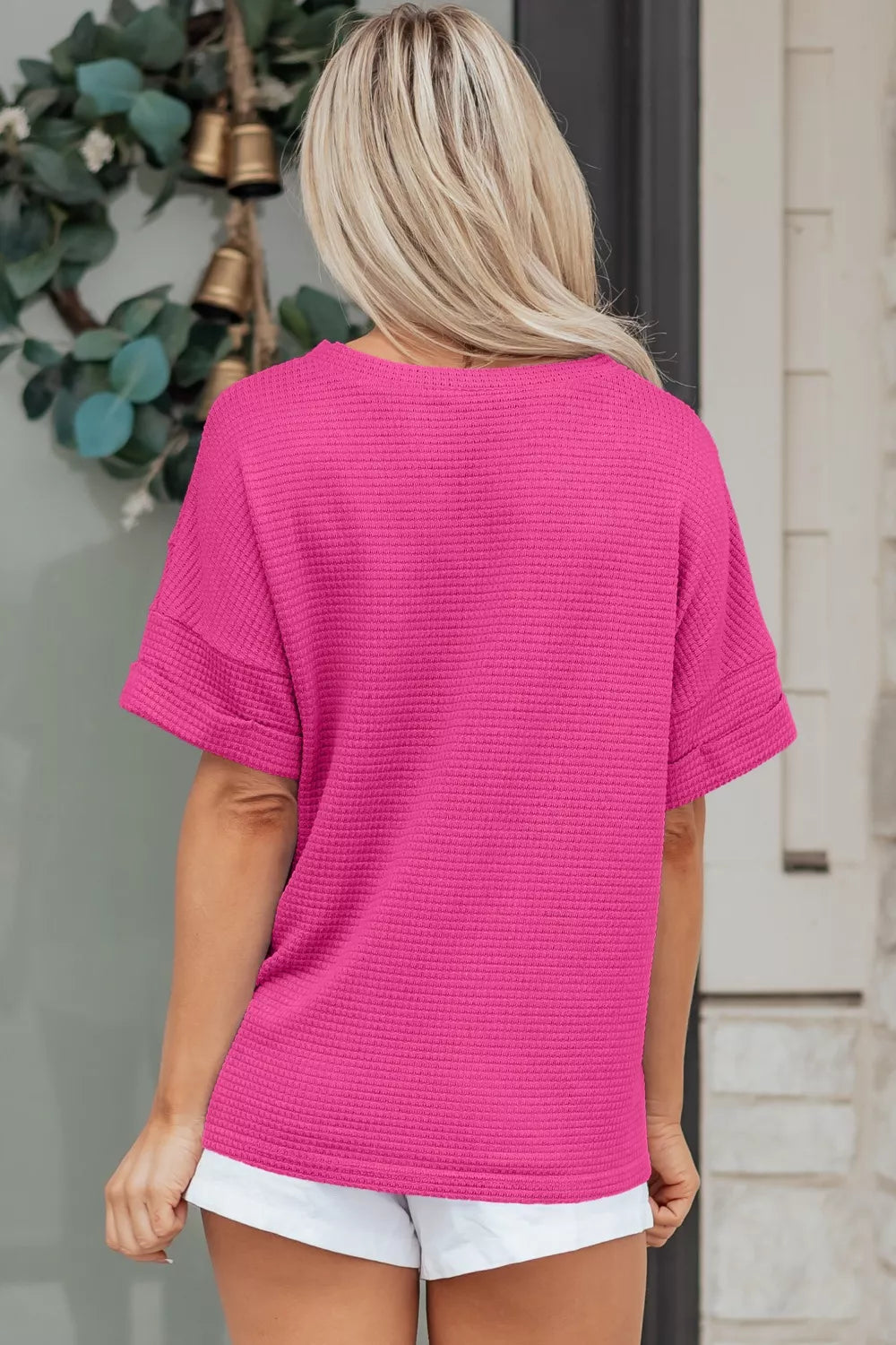 Waffle Knit V-Neck T-Shirt 1