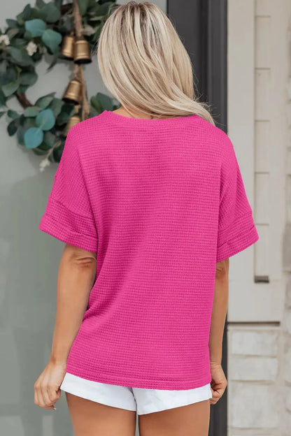 Waffle Knit V-Neck T-Shirt 1