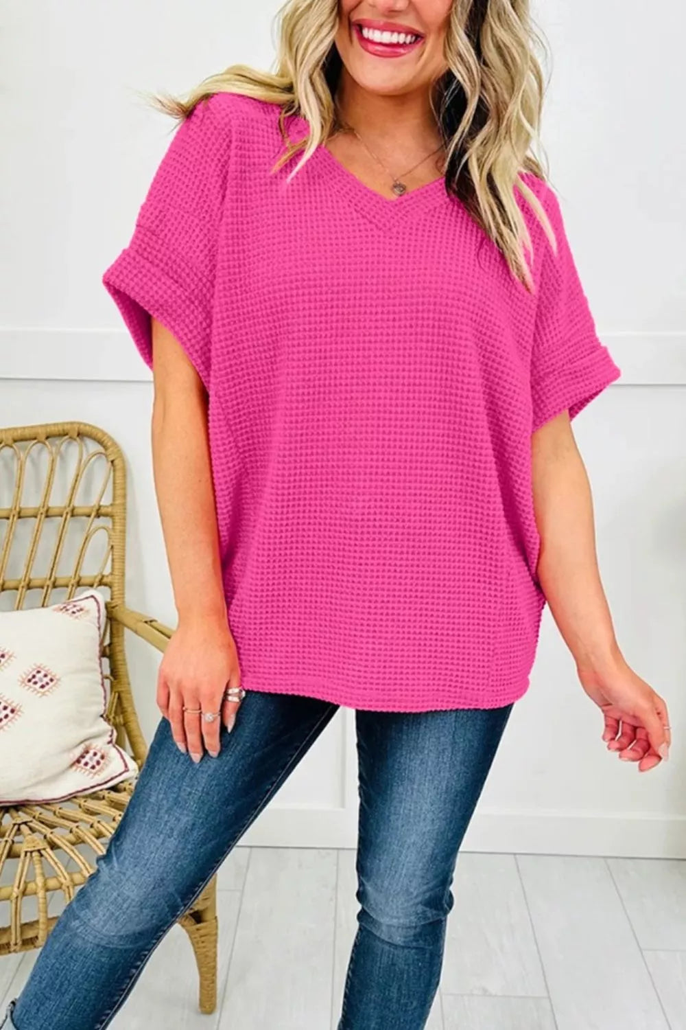 Waffle Knit V-Neck T-Shirt 2
