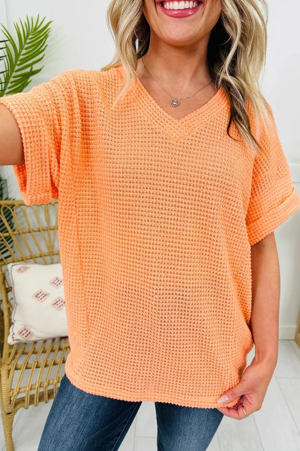 Waffle Knit V-Neck T-Shirt 9