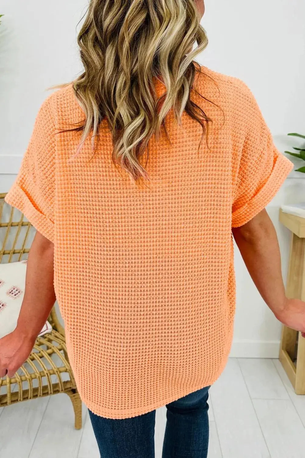 Waffle Knit V-Neck T-Shirt 12