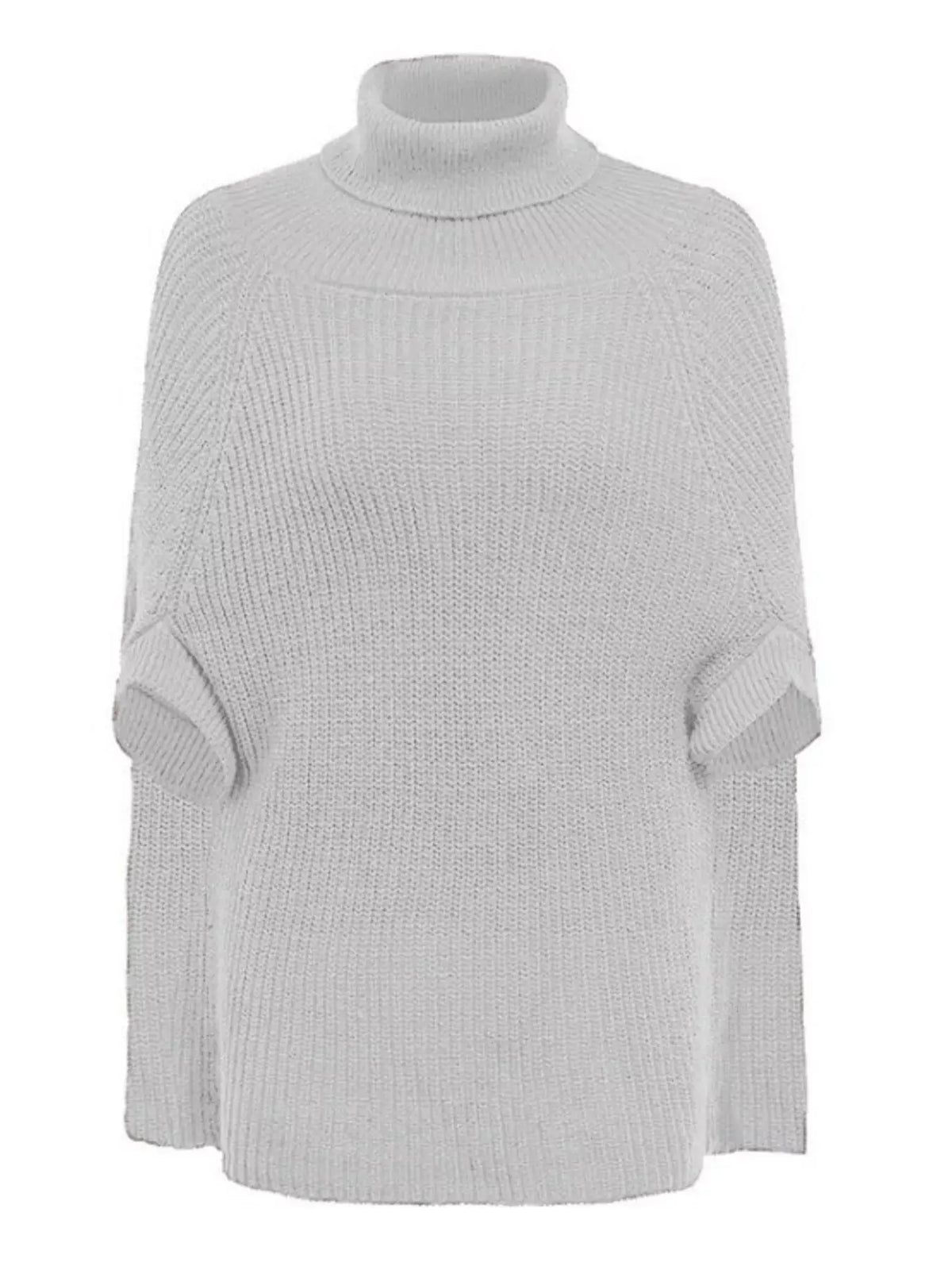 Turtleneck Knitted Cape Sweater 03