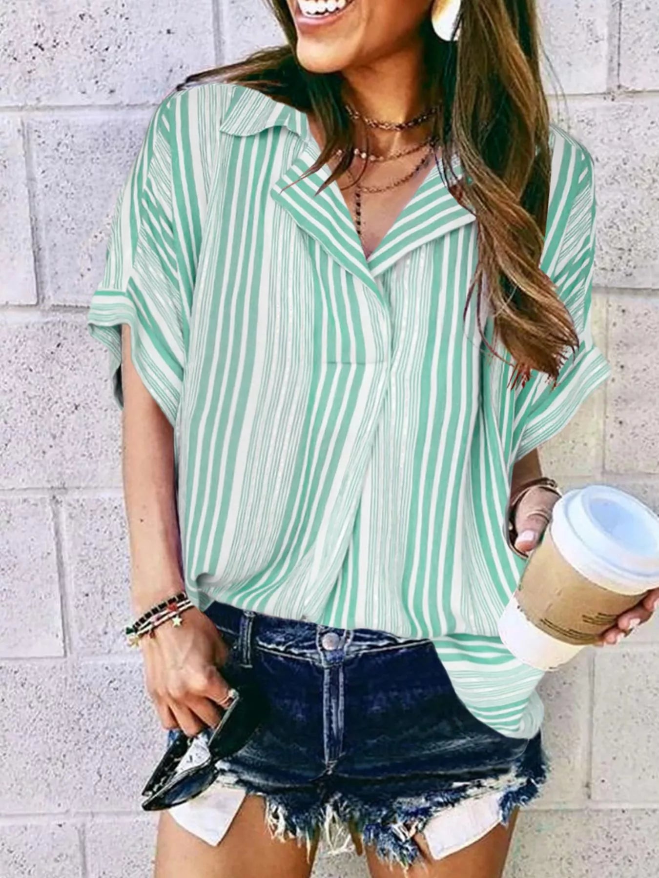 Full Size Collared Neck Half Sleeve Shirt 4