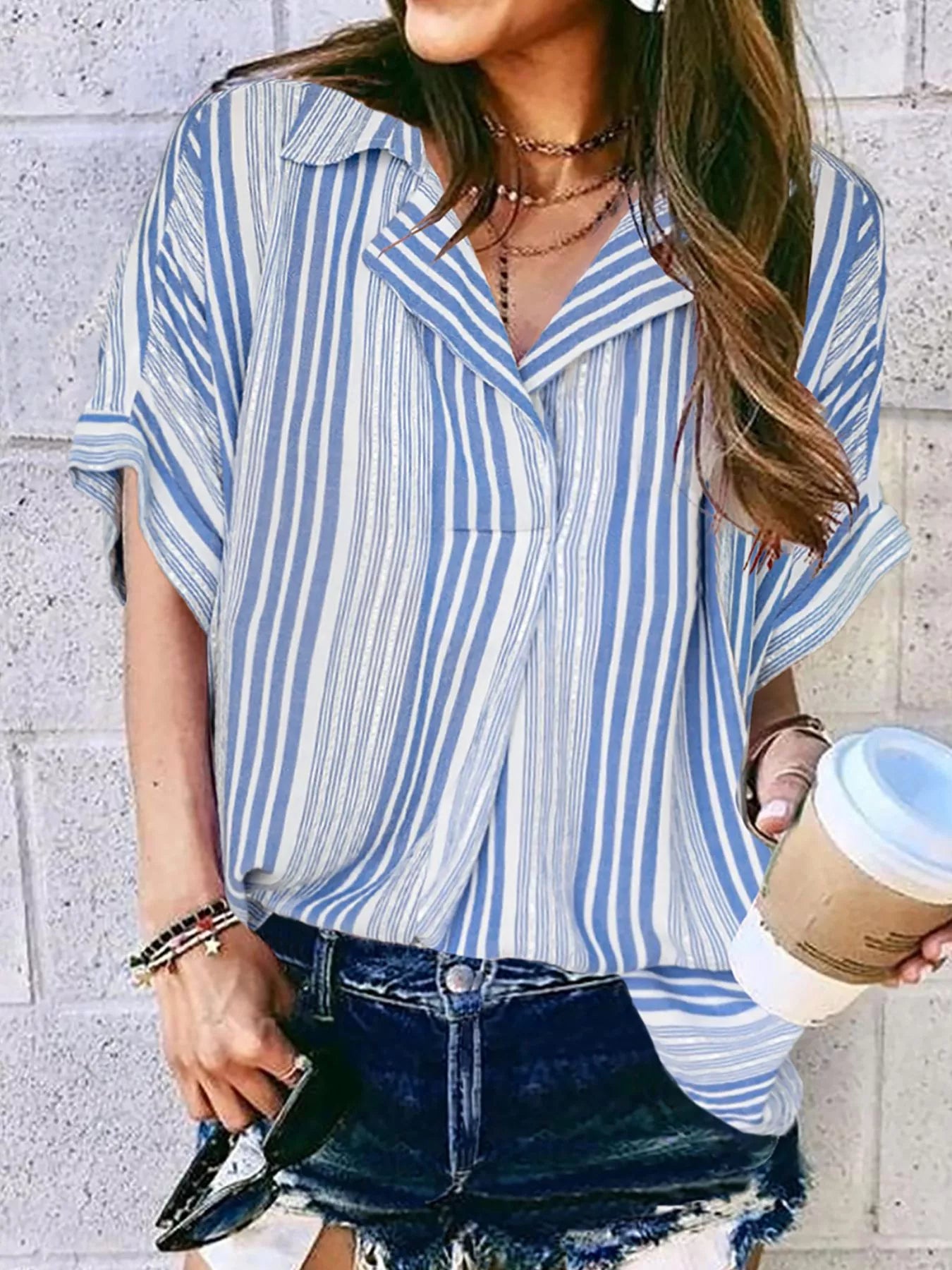 Full Size Collared Neck Half Sleeve Shirt 7