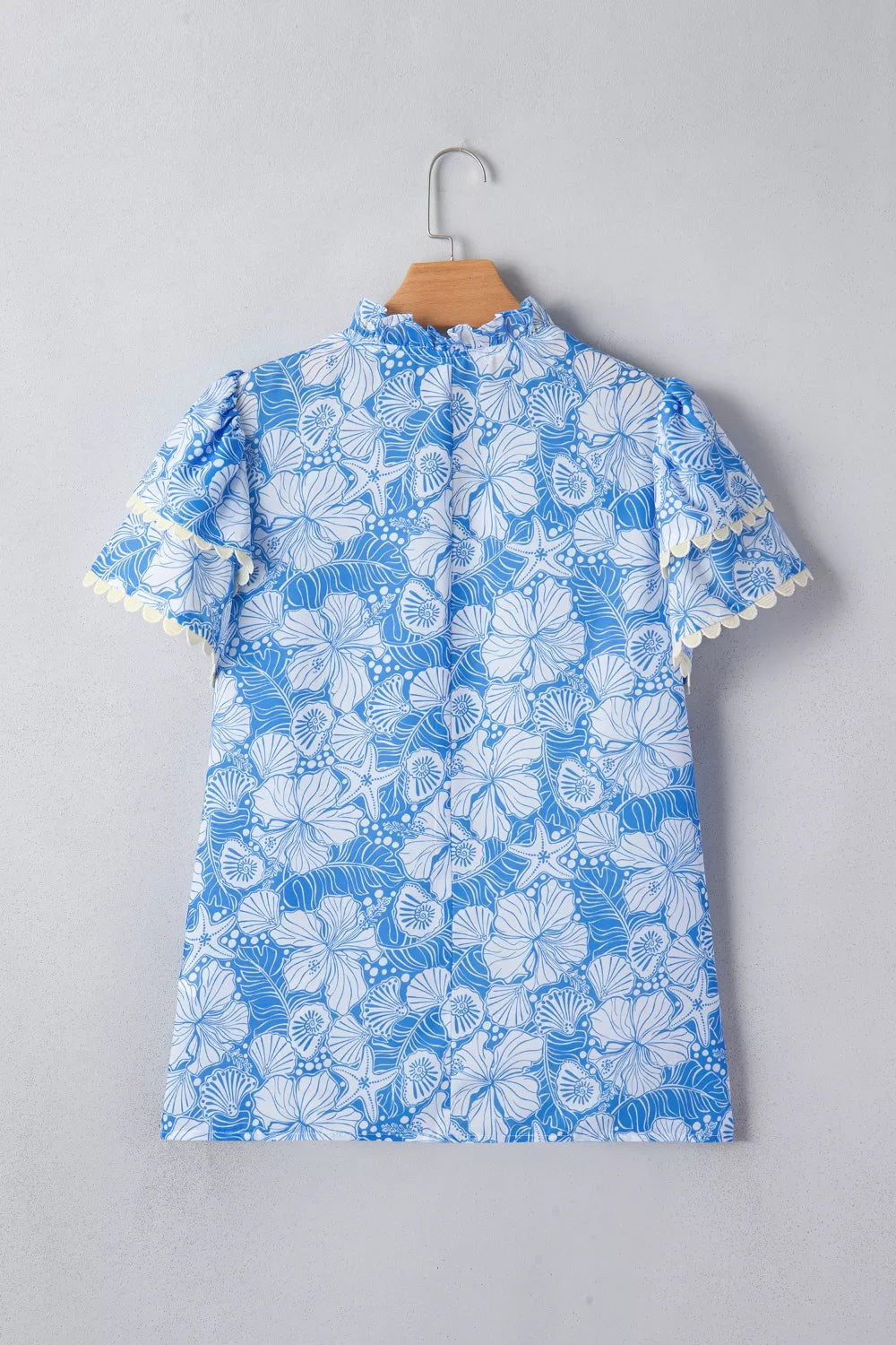 Scalloped Trim V Neck Short Sleeve Blouse 3
