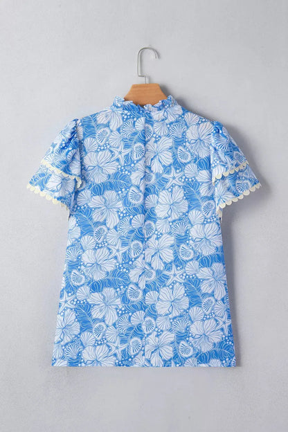 Scalloped Trim V Neck Short Sleeve Blouse 3