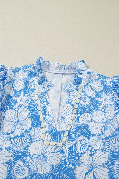 Scalloped Trim V Neck Short Sleeve Blouse 4