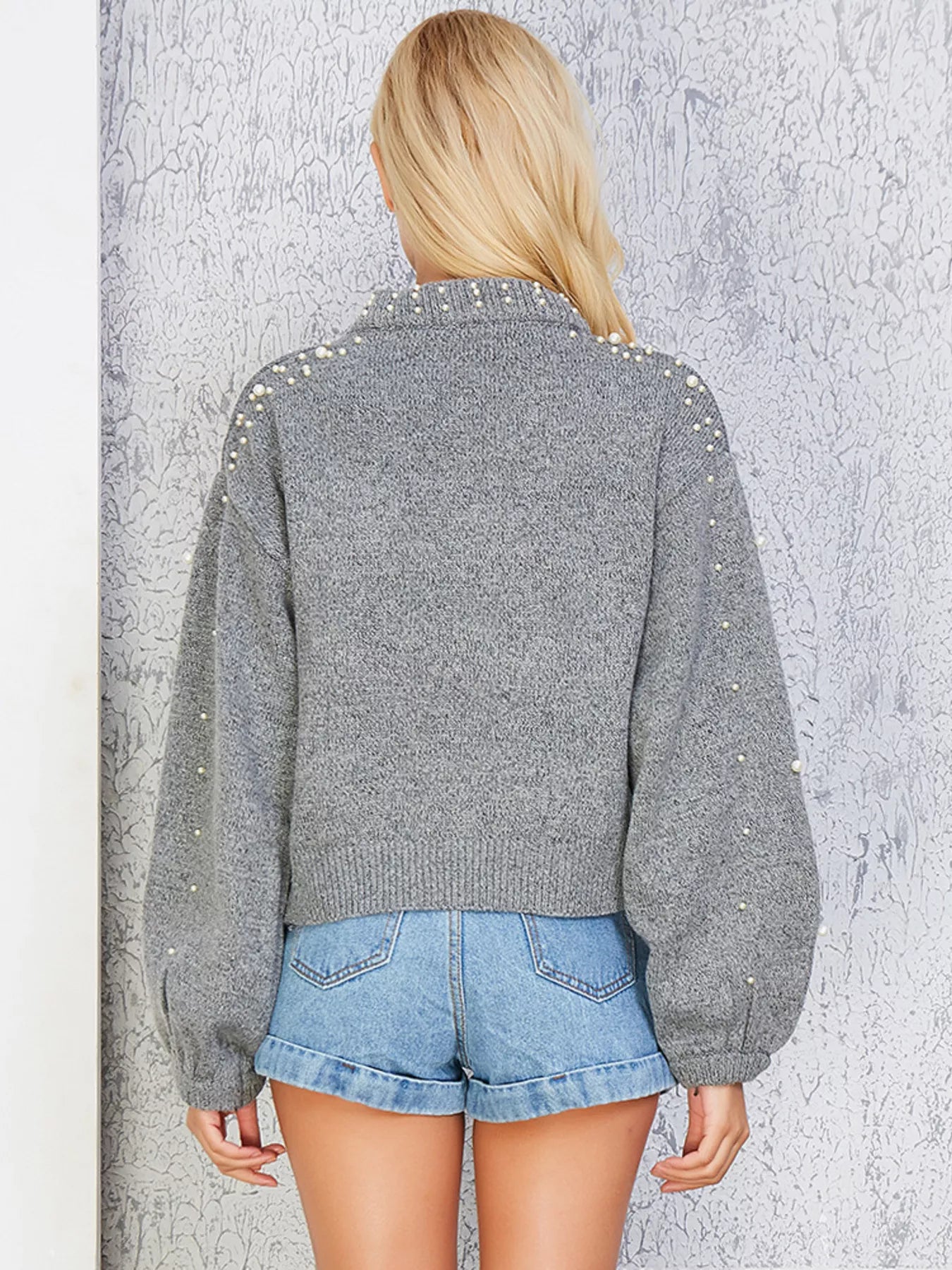 Mock Neck Sweater Pearl-Embellished 2