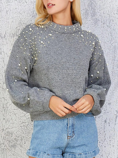 Mock Neck Sweater Pearl-Embellished 6