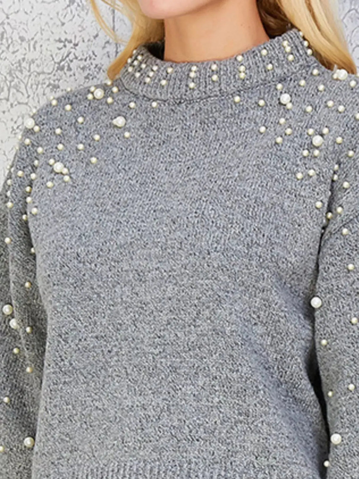 Mock Neck Sweater Pearl-Embellished 8