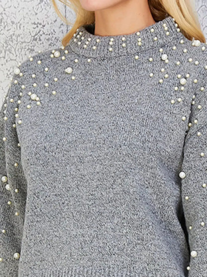 Mock Neck Sweater Pearl-Embellished 8
