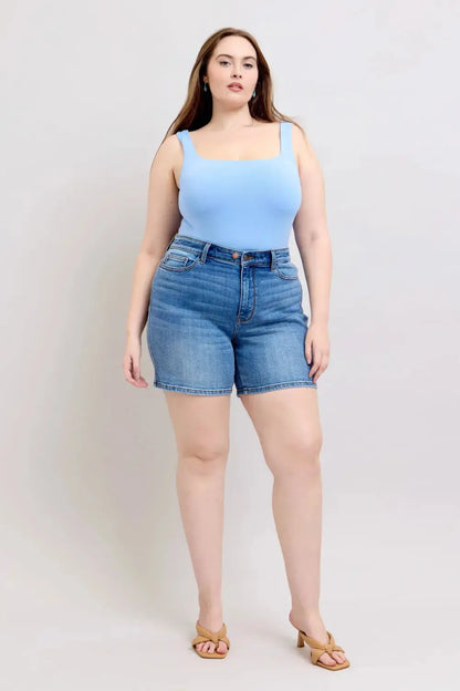 Judy Blue Full Size 2 Button Denim Shorts 6