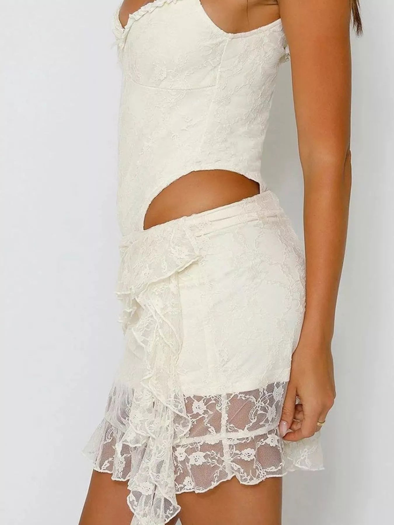 Ruffled Lace Mini Skirt Trendy 3