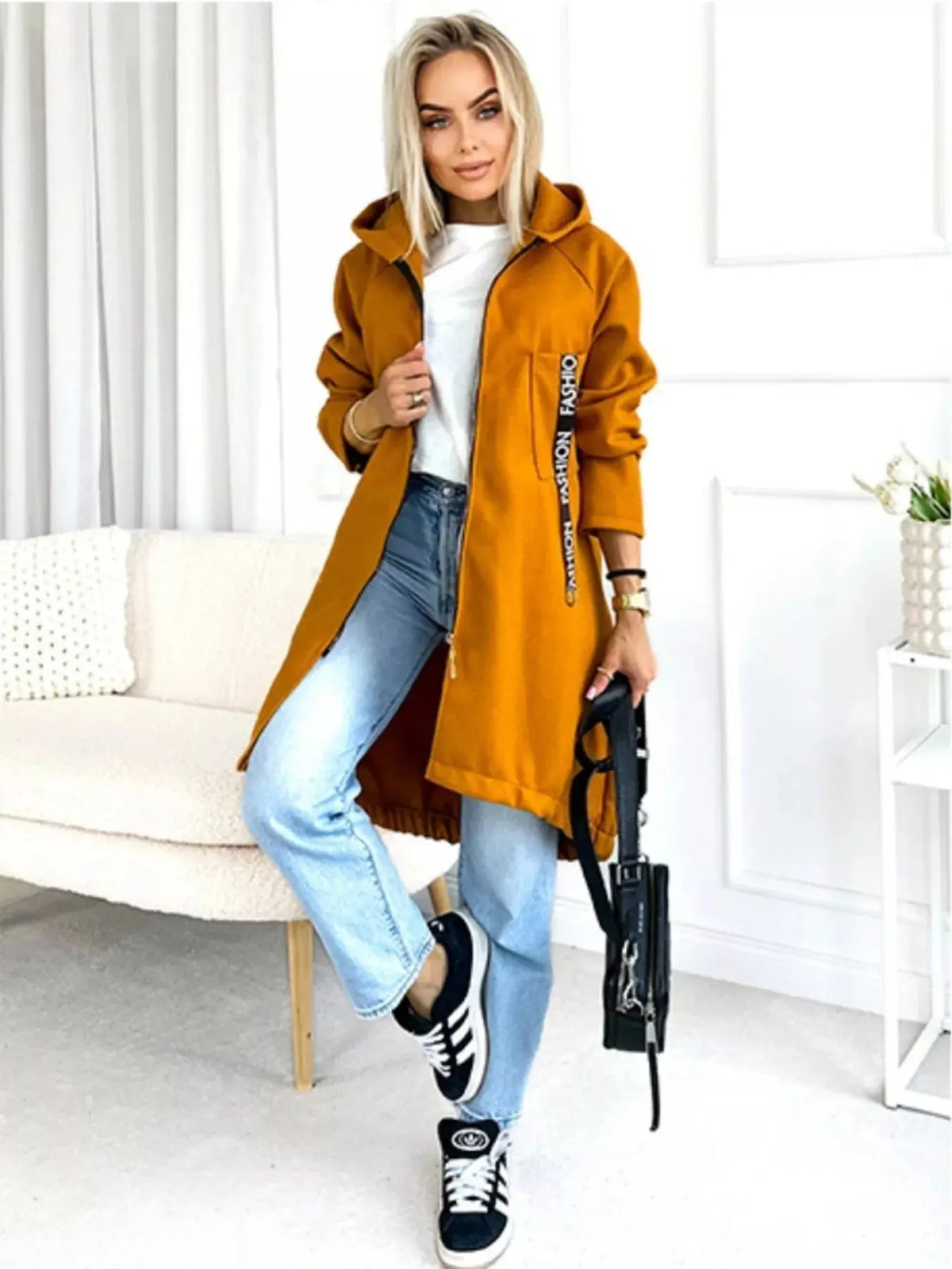 Full Size Zip Up Longline Hooded Outerwear Plus Size 2