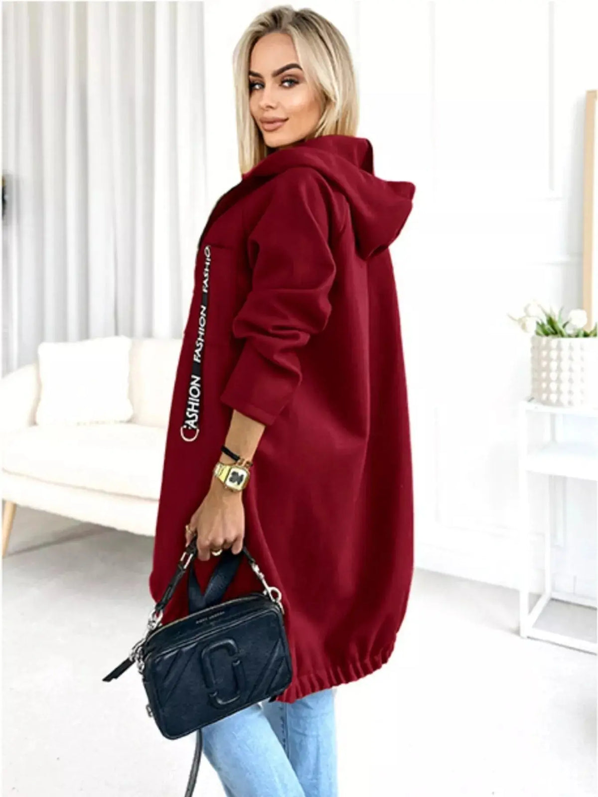 Full Size Zip Up Longline Hooded Outerwear Plus Size 4