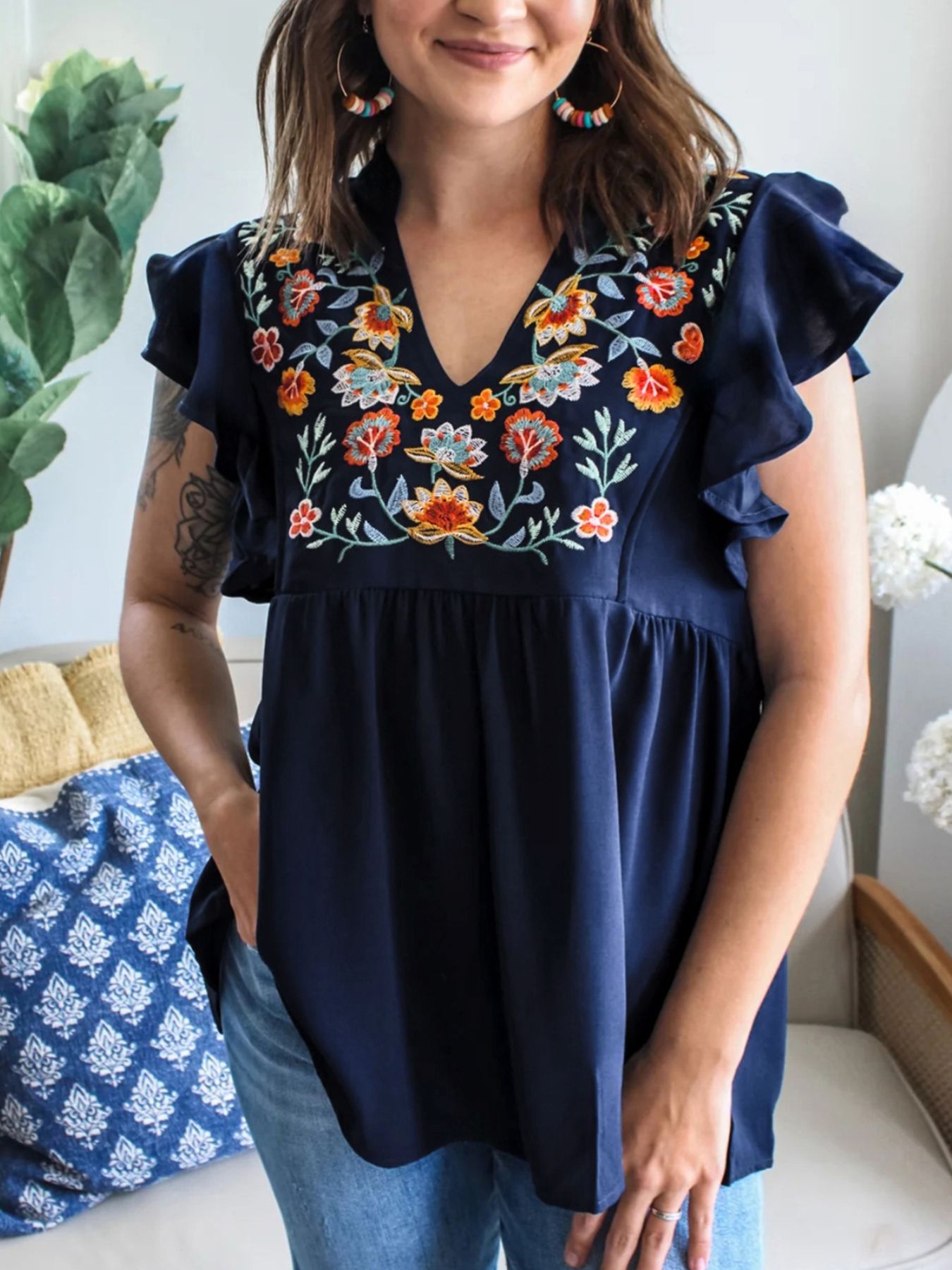 Floral Ruffle Sleeve Blouse 