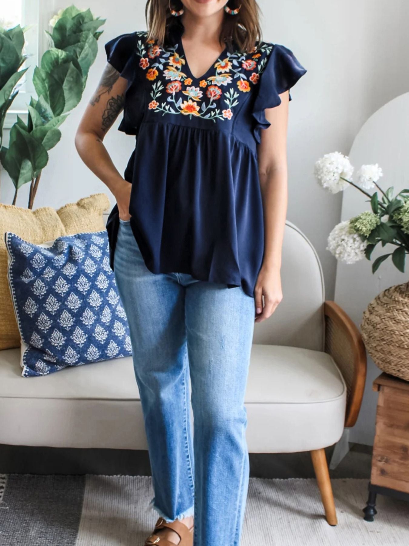 Floral Ruffle Sleeve Blouse 2