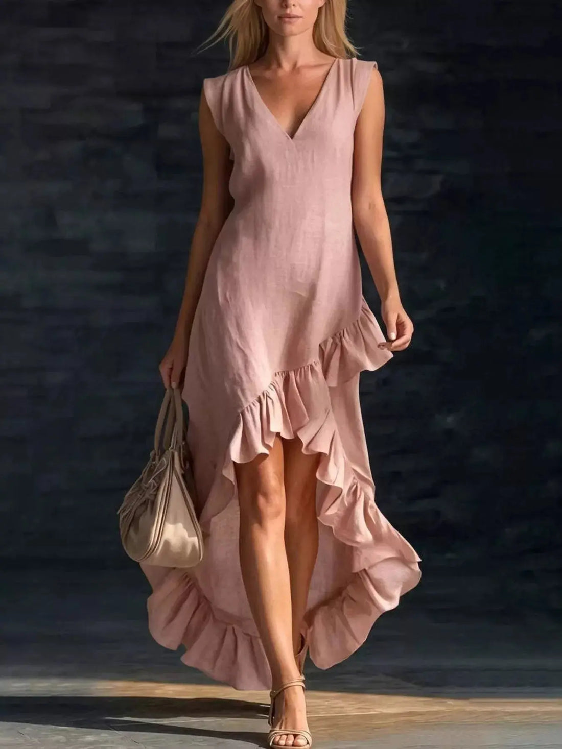 Full Size V-Neck Ruffle Hem