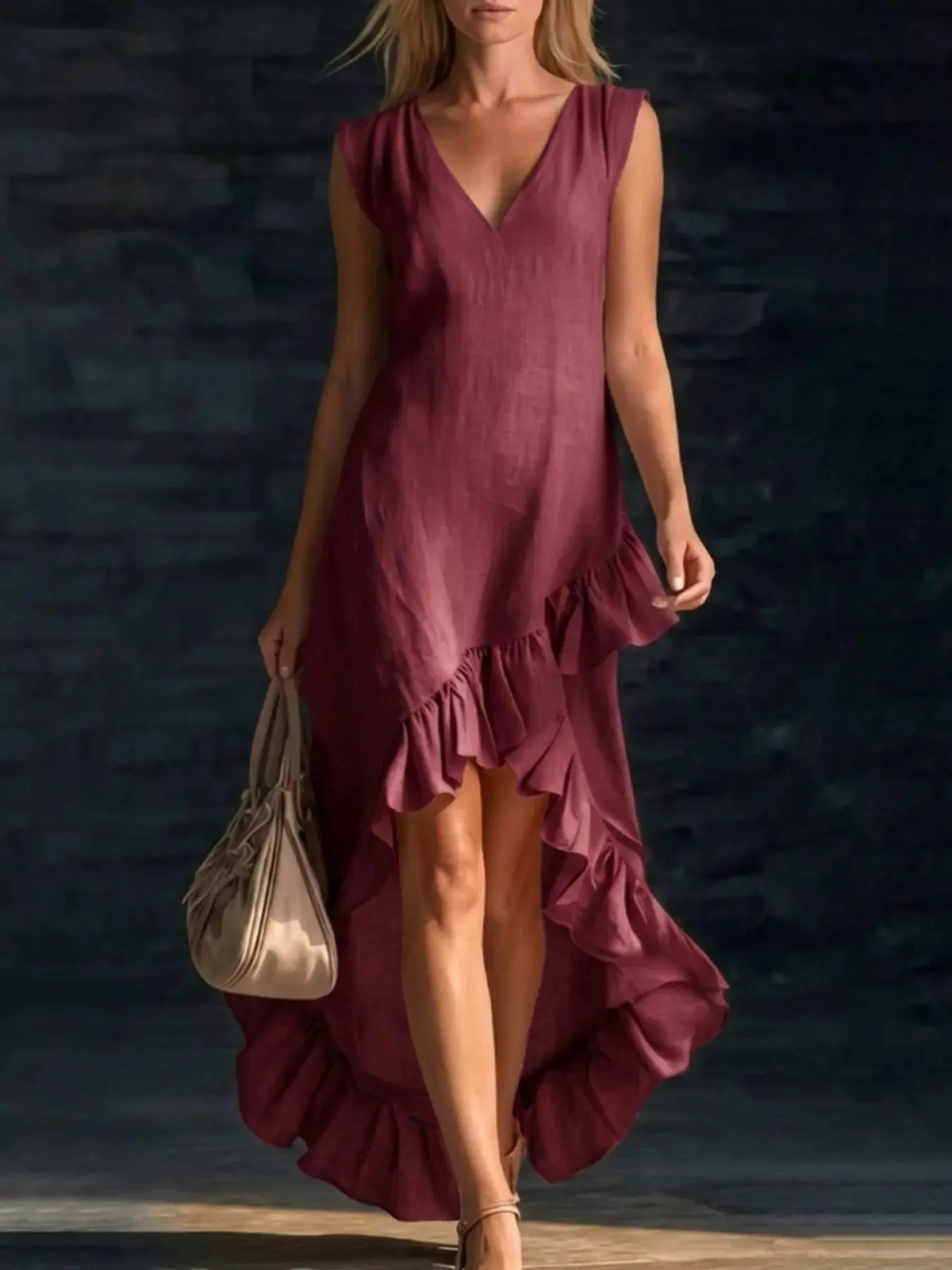 Full Size V-Neck Ruffle Hem2