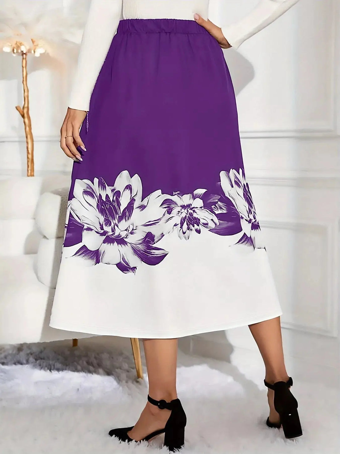 Floral Print A-Line Midi Skirt 1
