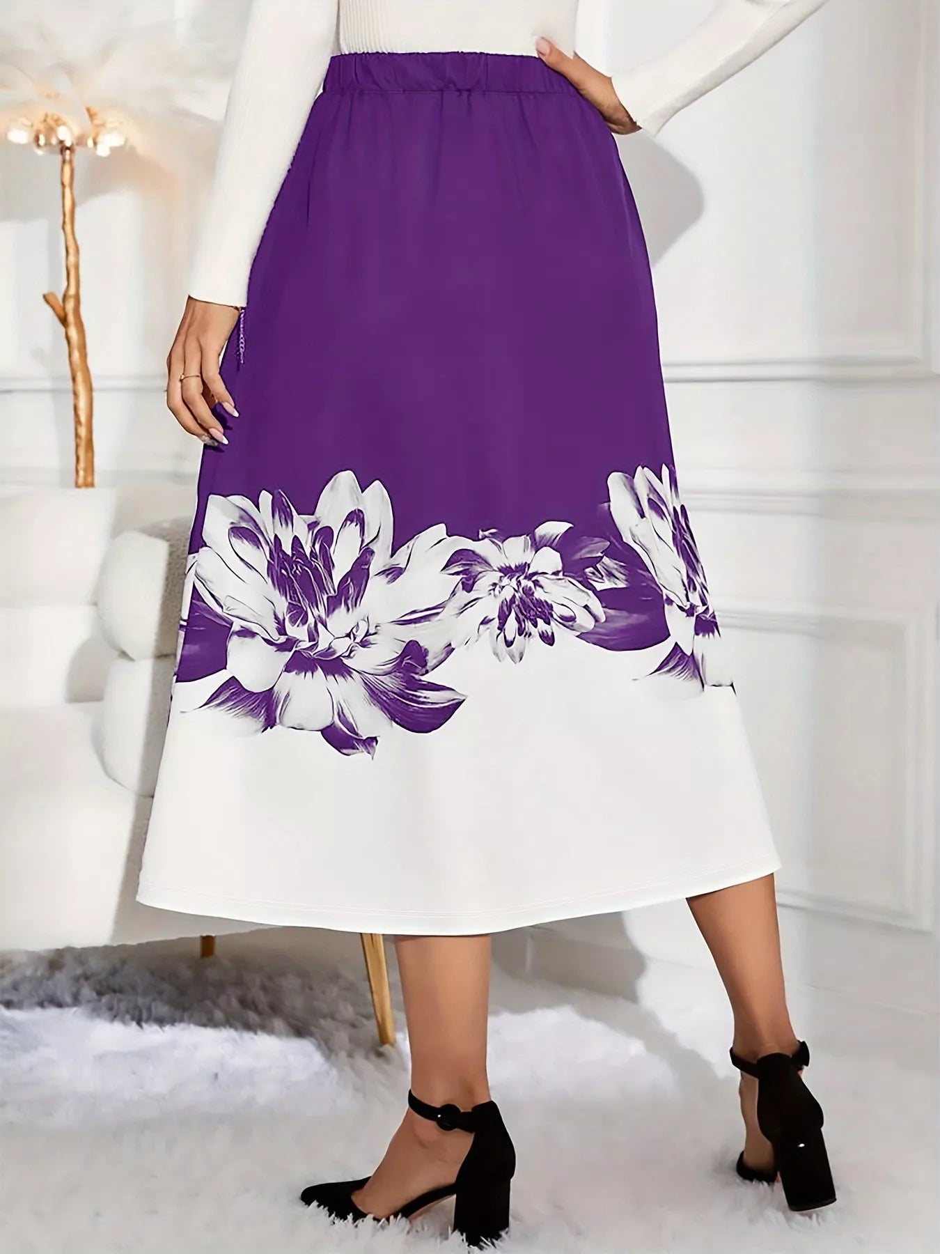 Floral Print A-Line Midi Skirt 1