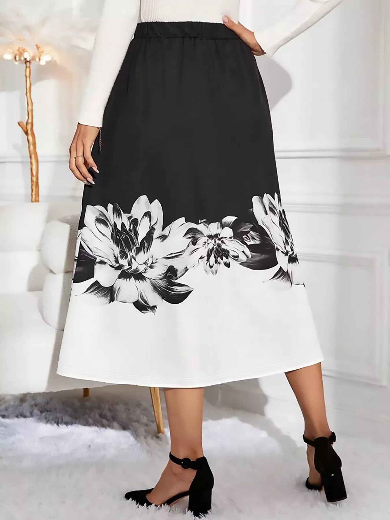 Floral Print A-Line Midi Skirt 4