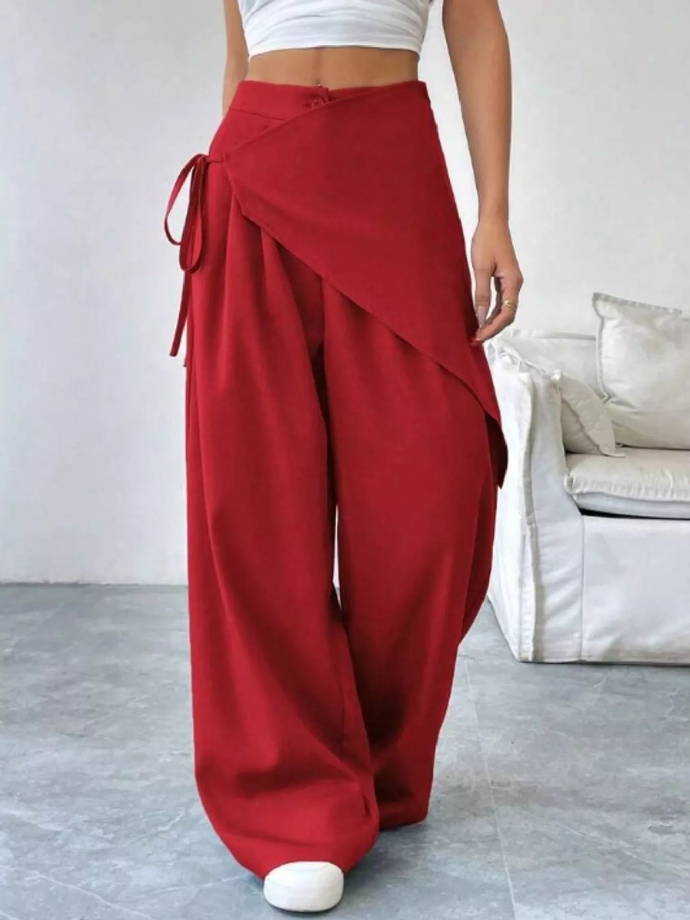 Wrap-Front Wide-Leg Pants For Women