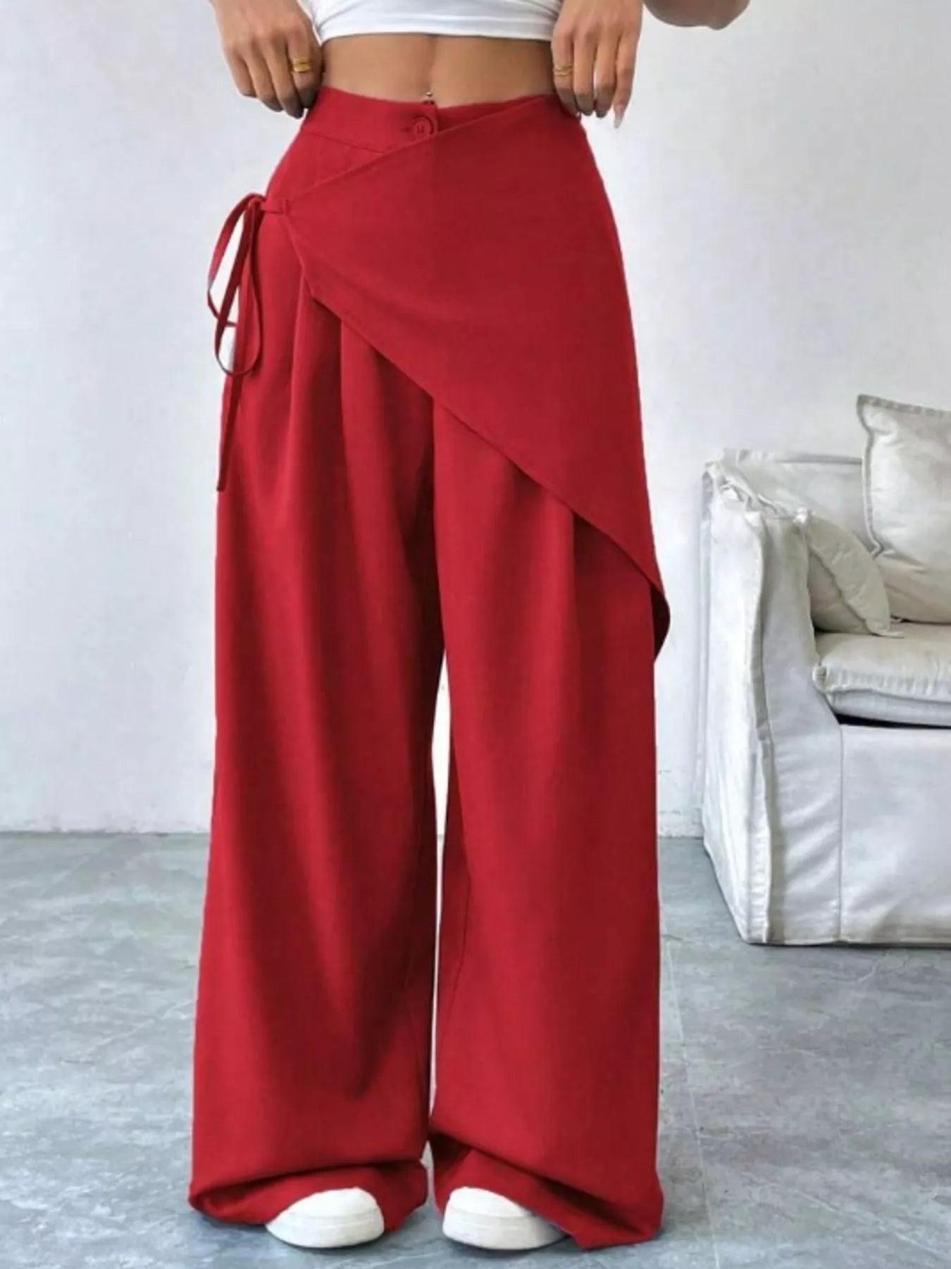 Wrap-Front Wide-Leg Pants For Women 2