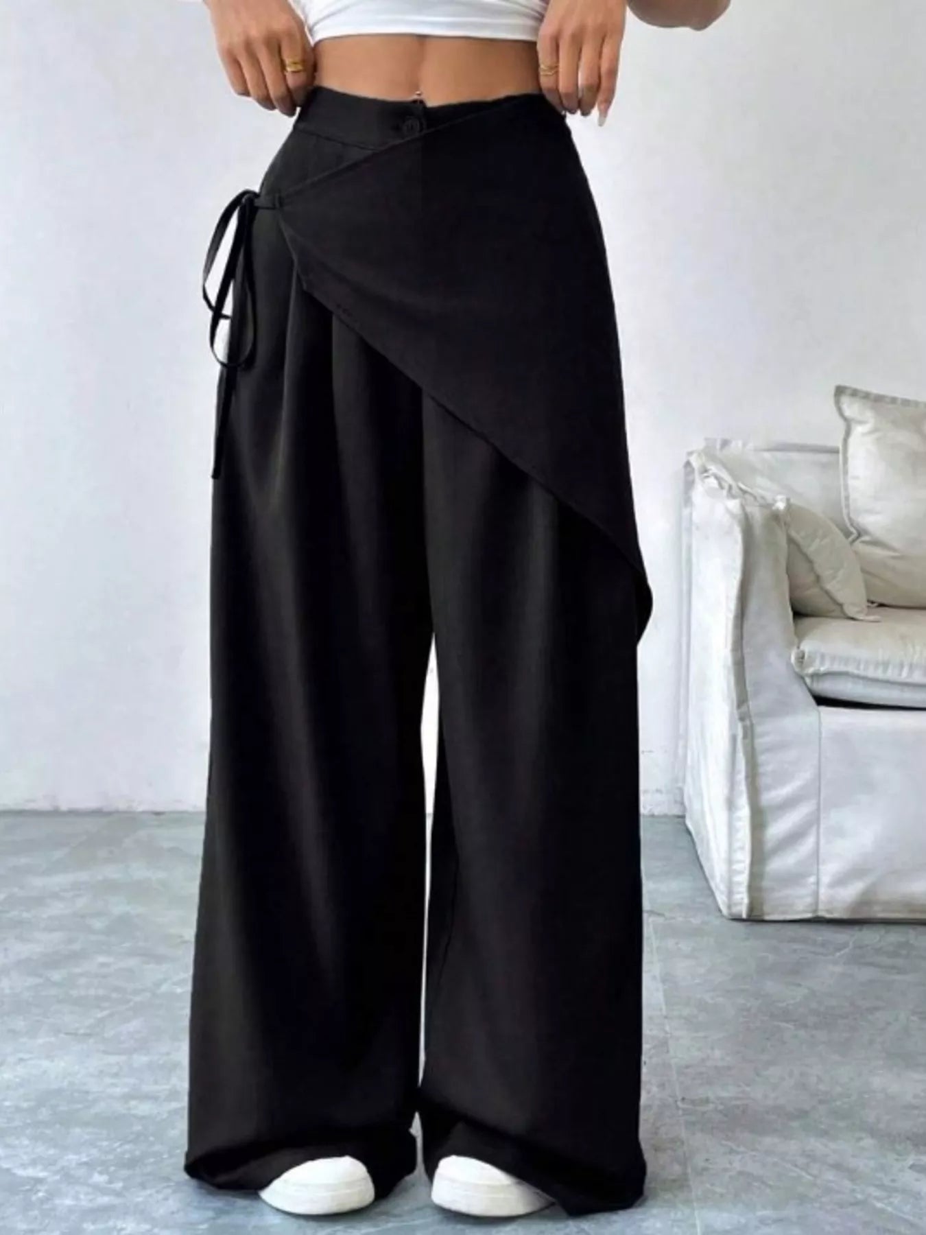 Wrap-Front Wide-Leg Pants For Women 3