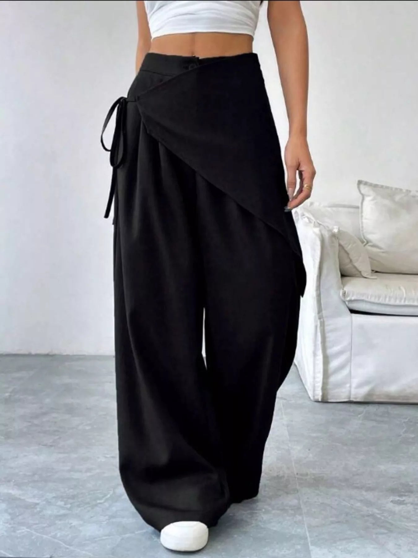 Wrap-Front Wide-Leg Pants For Women 4